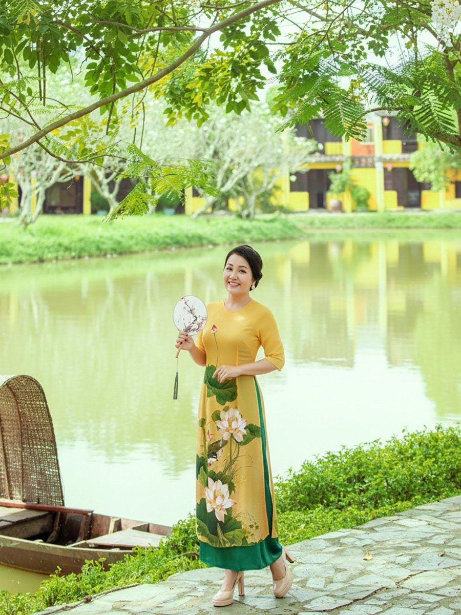  HẠNH - Đầm áo dài cổ tròn tay lỡ chất liệu voan in họa  3638/5.423 