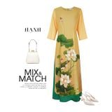  HẠNH - Đầm áo dài cổ tròn tay lỡ chất liệu voan in họa  3638/5.423 