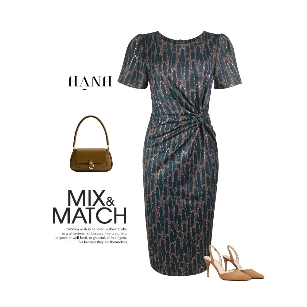  HẠNH - Đầm kiểu trung niên cổ tròn nhún eo chất liệu thun cotton 3649/4.363 