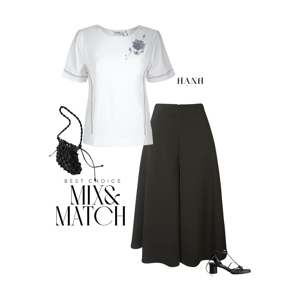  HẠNH - Áo kiểu cổ tròn tay ngắn kết hoa chất liệu Linen 4403/5.175 