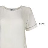  Hạnh Áo cổ tròn thêu họa tiết, tay ngắn, lai xẻ 