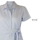  Hạnh Áo sơ mi eo thắt nơ, kẻ sọc, tay ngắn 4405/5.137 