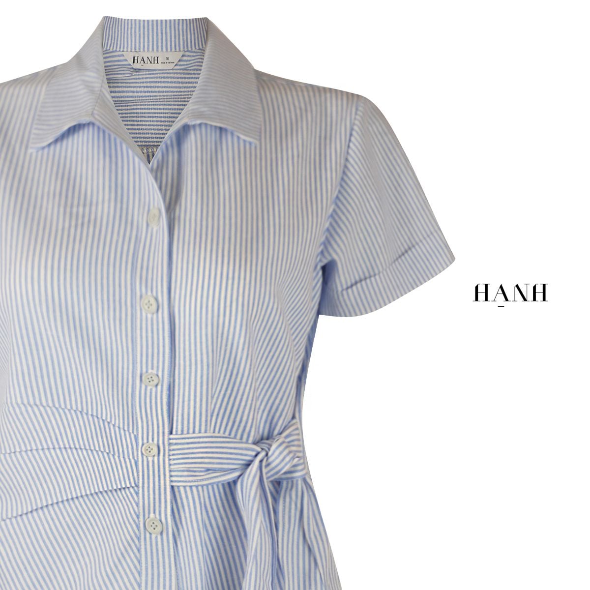  Hạnh Áo sơ mi eo thắt nơ, kẻ sọc, tay ngắn 4405/5.137 