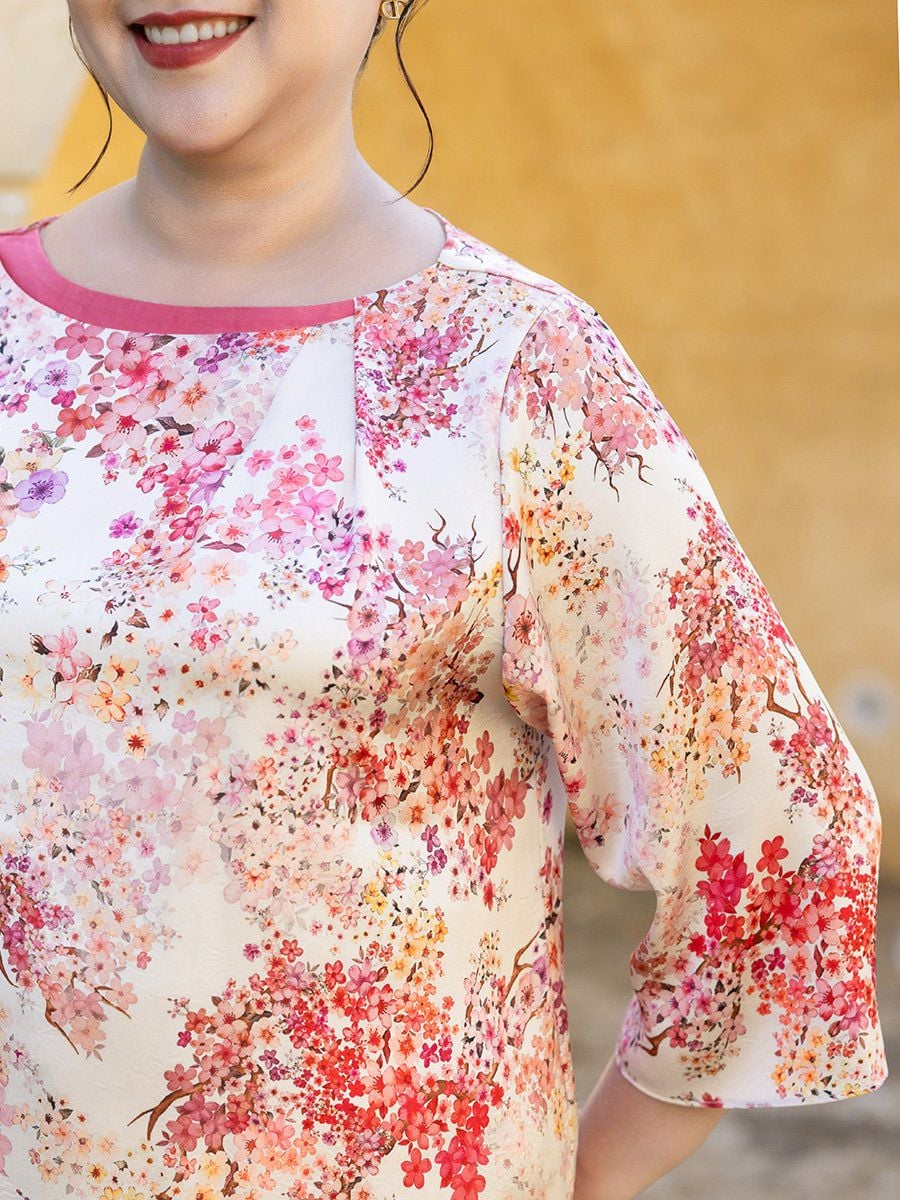  Hạnh - Áo kiểu trung niên cổ cách điệu tay ngắn chất liệu cotton 4427/4.464 