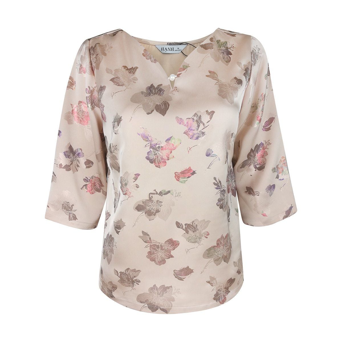  Áo kiểu Hạnh cổ lá trầu kết hạt tay lửng chất liệu cotton 4430/4.591 