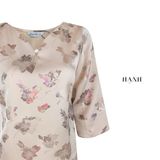  Áo kiểu Hạnh cổ lá trầu kết hạt tay lửng chất liệu cotton 4430/4.591 