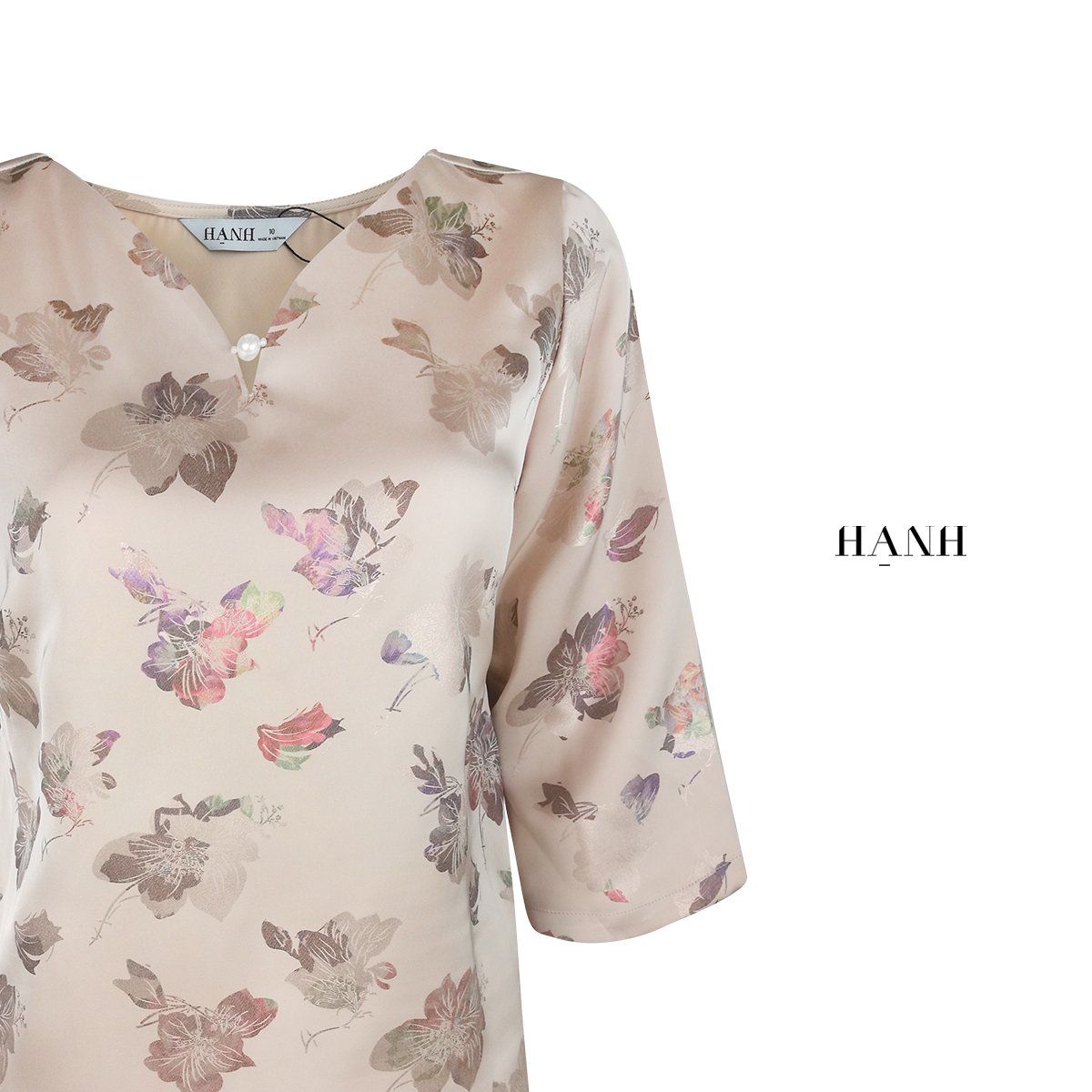  Áo kiểu Hạnh cổ lá trầu kết hạt tay lửng chất liệu cotton 4430/4.591 