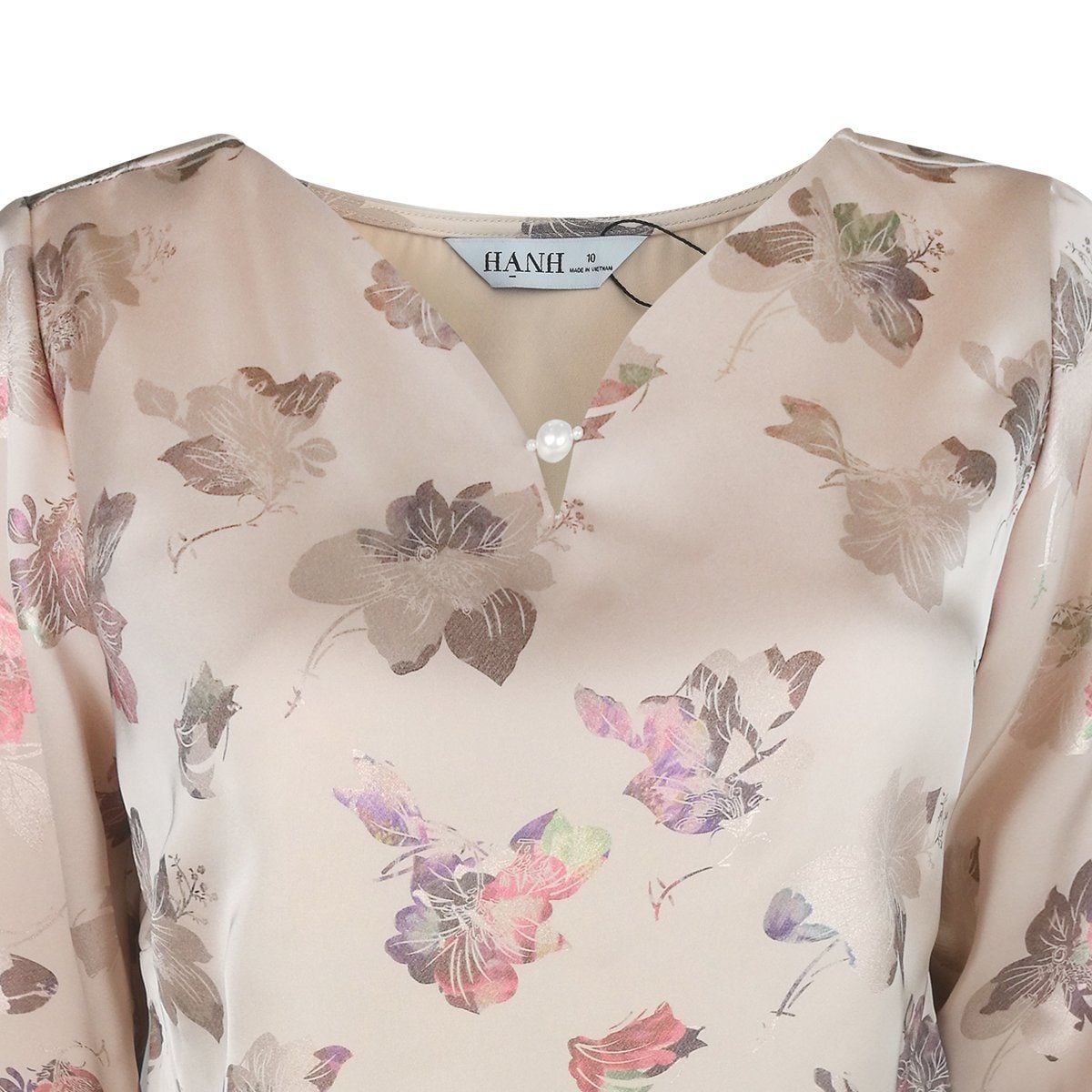  Áo kiểu Hạnh cổ lá trầu kết hạt tay lửng chất liệu cotton 4430/4.591 