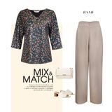  HẠNH - Áo kiểu cổ V đính ngọc trai chất liệu cotton thun in họa tiết lá 4432/5.436 