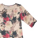  Hạnh Áo cổ tròn xẻ V kết hạt châu, in hoa tiết hoa, tay lửng cách điệu 4433/5.301 