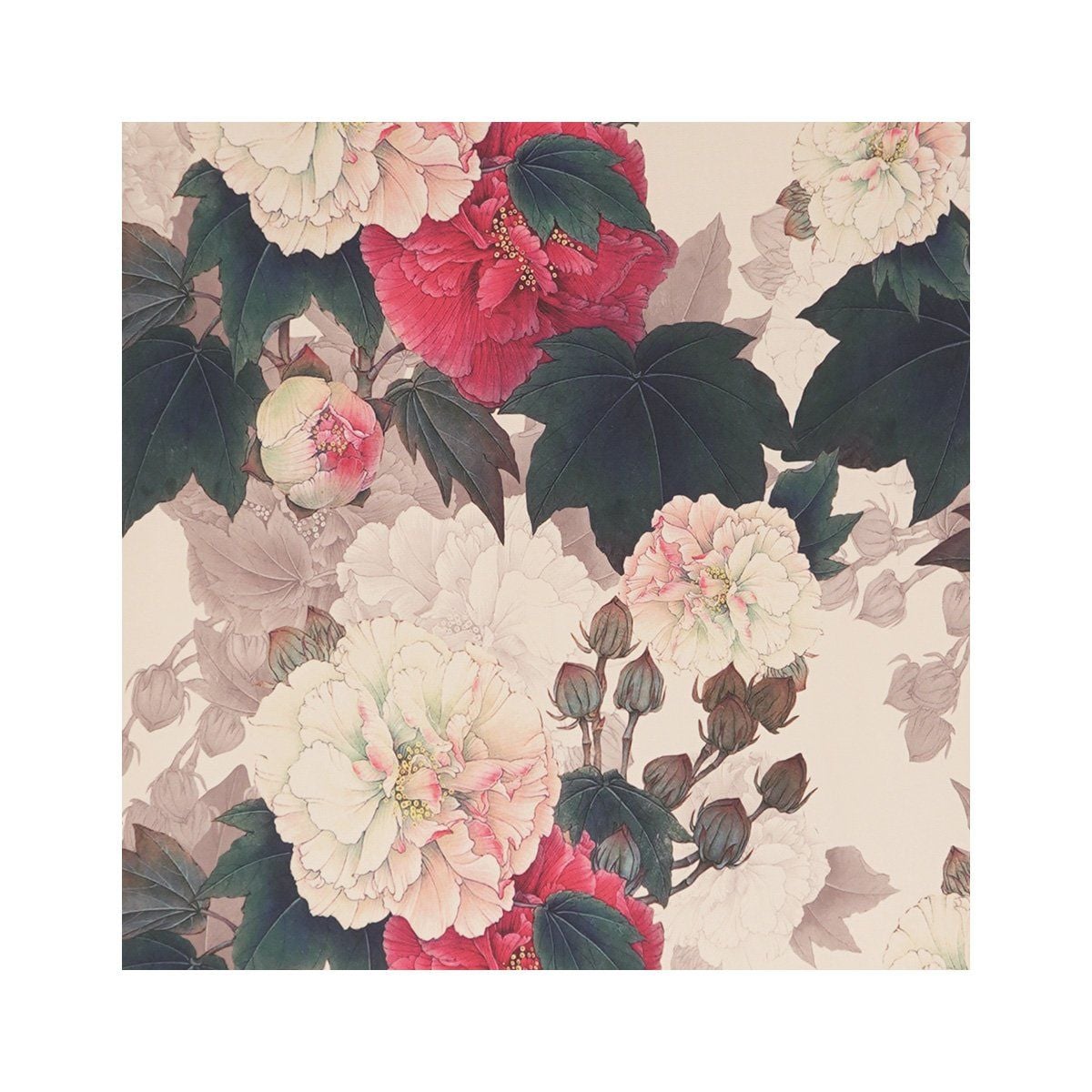  Hạnh Áo cổ tròn xẻ V kết hạt châu, in hoa tiết hoa, tay lửng cách điệu 4433/5.301 