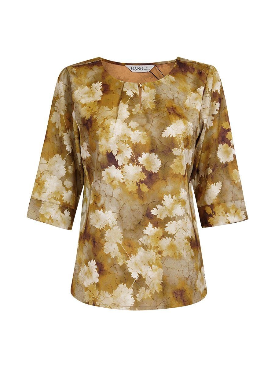  HẠNH - Áo kiểu cổ tròn đính hạt tay lỡ chất liệu lụa Mẫu Đơn 4433/5.484 