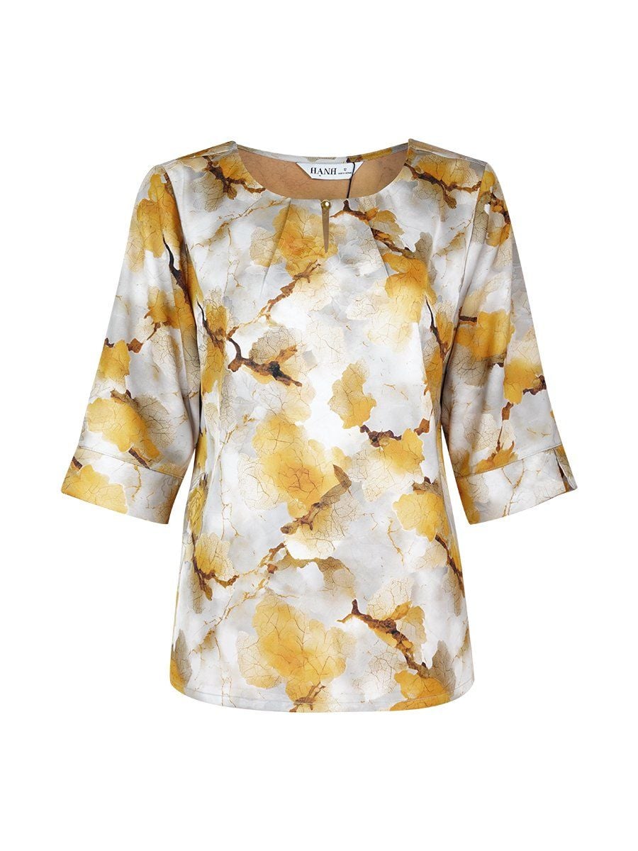  HẠNH - Áo kiểu  cổ tròn đính hạt tay lỡ chất liệu lụa Mẫu Đơn 4433/5.485 