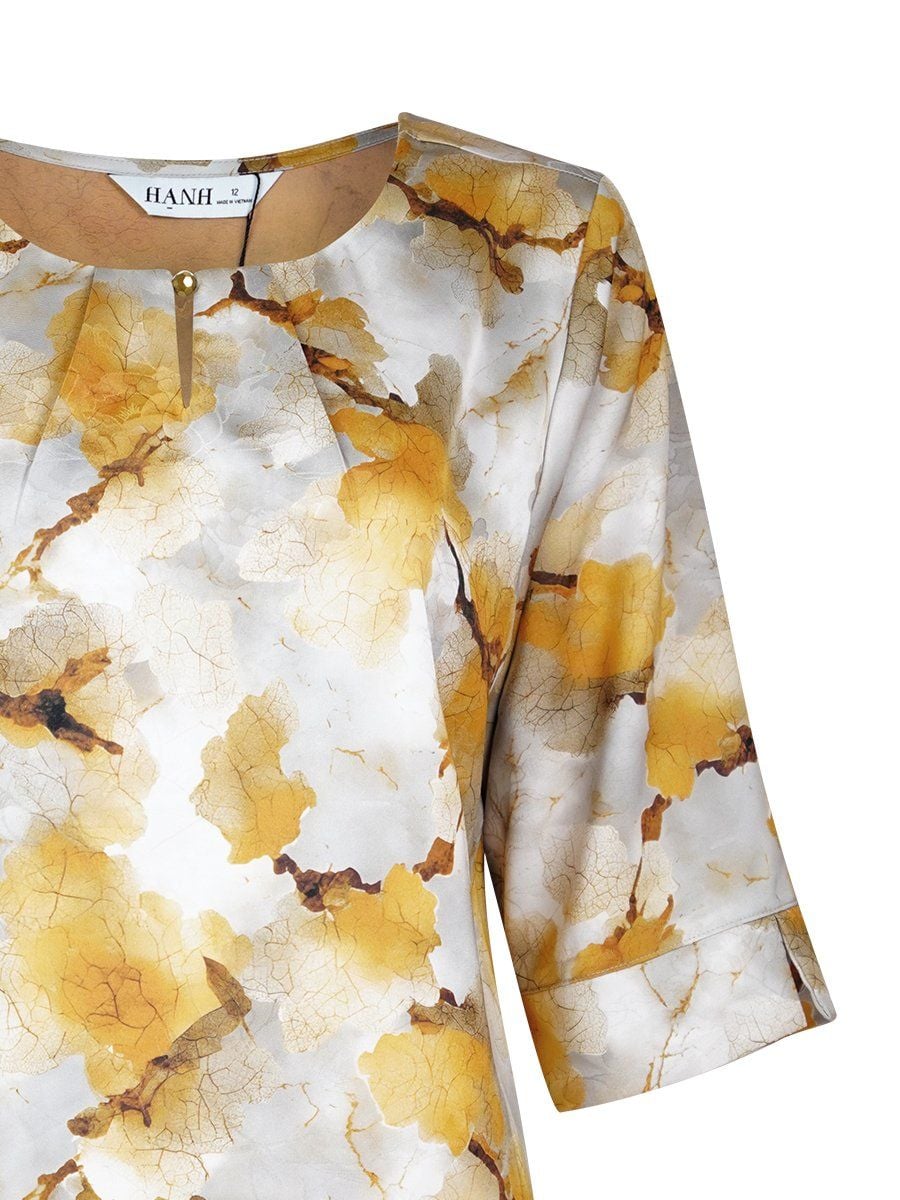  HẠNH - Áo kiểu  cổ tròn đính hạt tay lỡ chất liệu lụa Mẫu Đơn 4433/5.485 