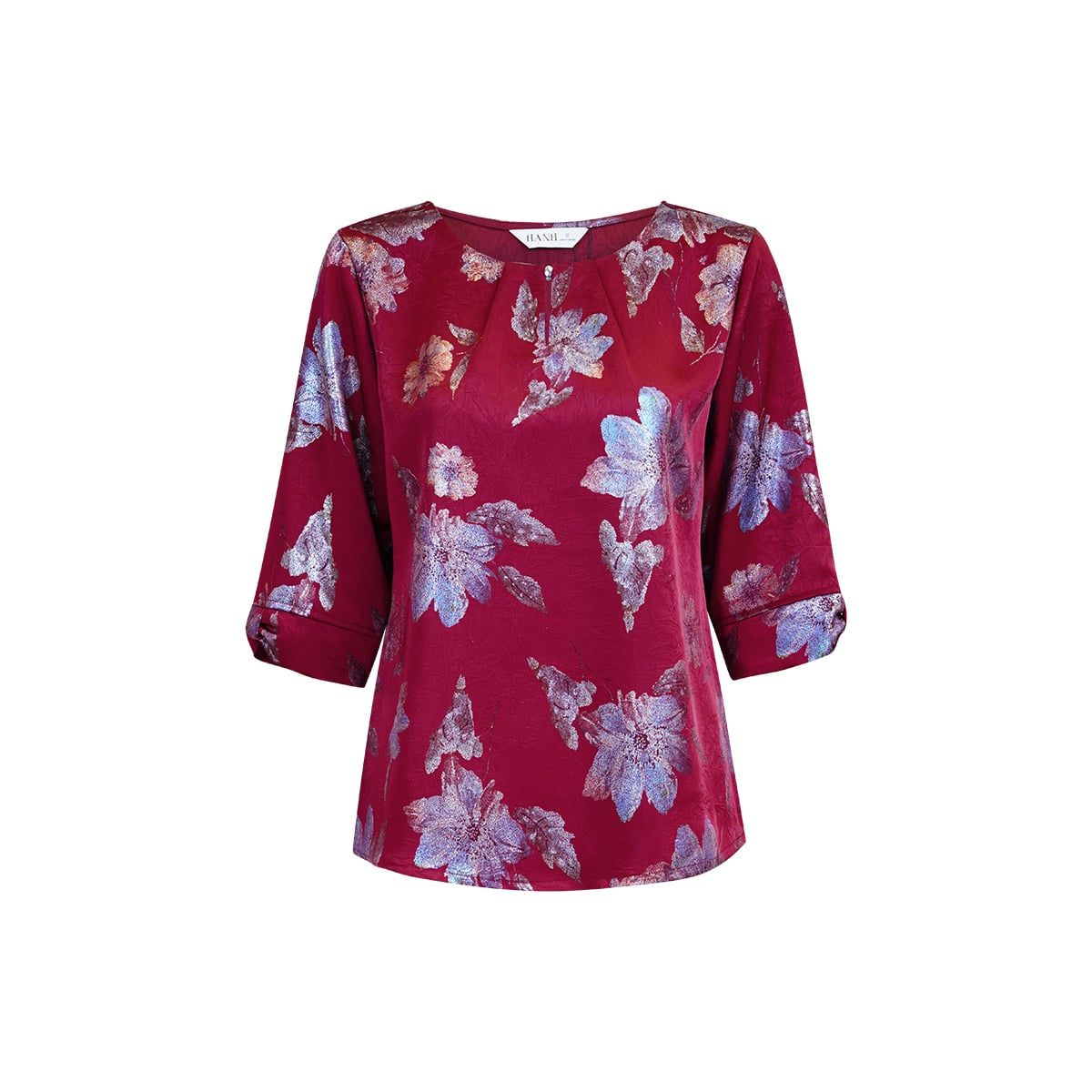  HẠNH - Áo kiểu cổ tròn đíng ngọc trai chất liệu lụa canvan 4433/5.529 