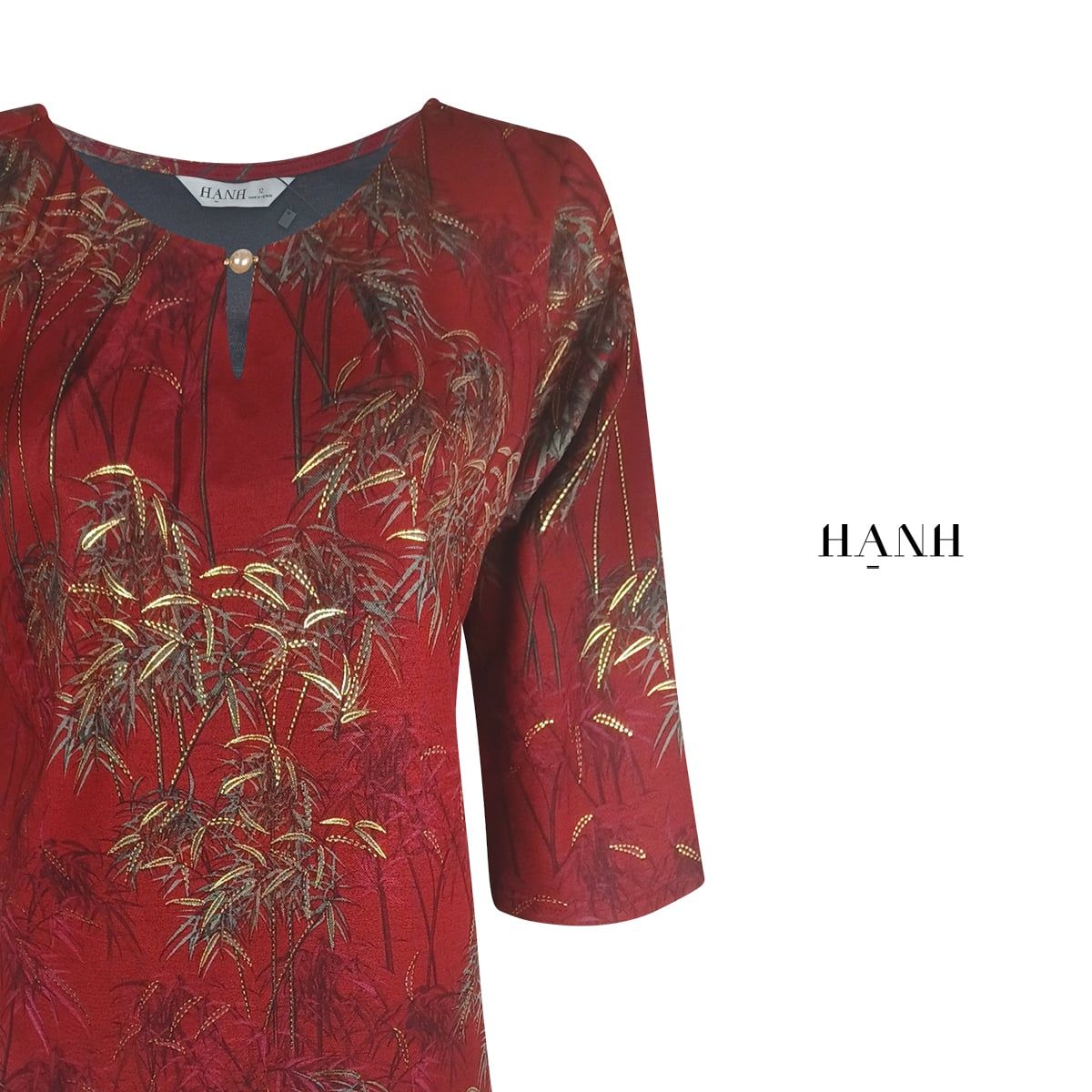  HẠNH - Áo thun Hạnh xẻ V, xếp li, đính hạt châu, tay lửng 4436/5.29 