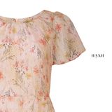  Hạnh Đầm cổ tròn họa tiết, tay ngắn trẻ trung, nữ tính 