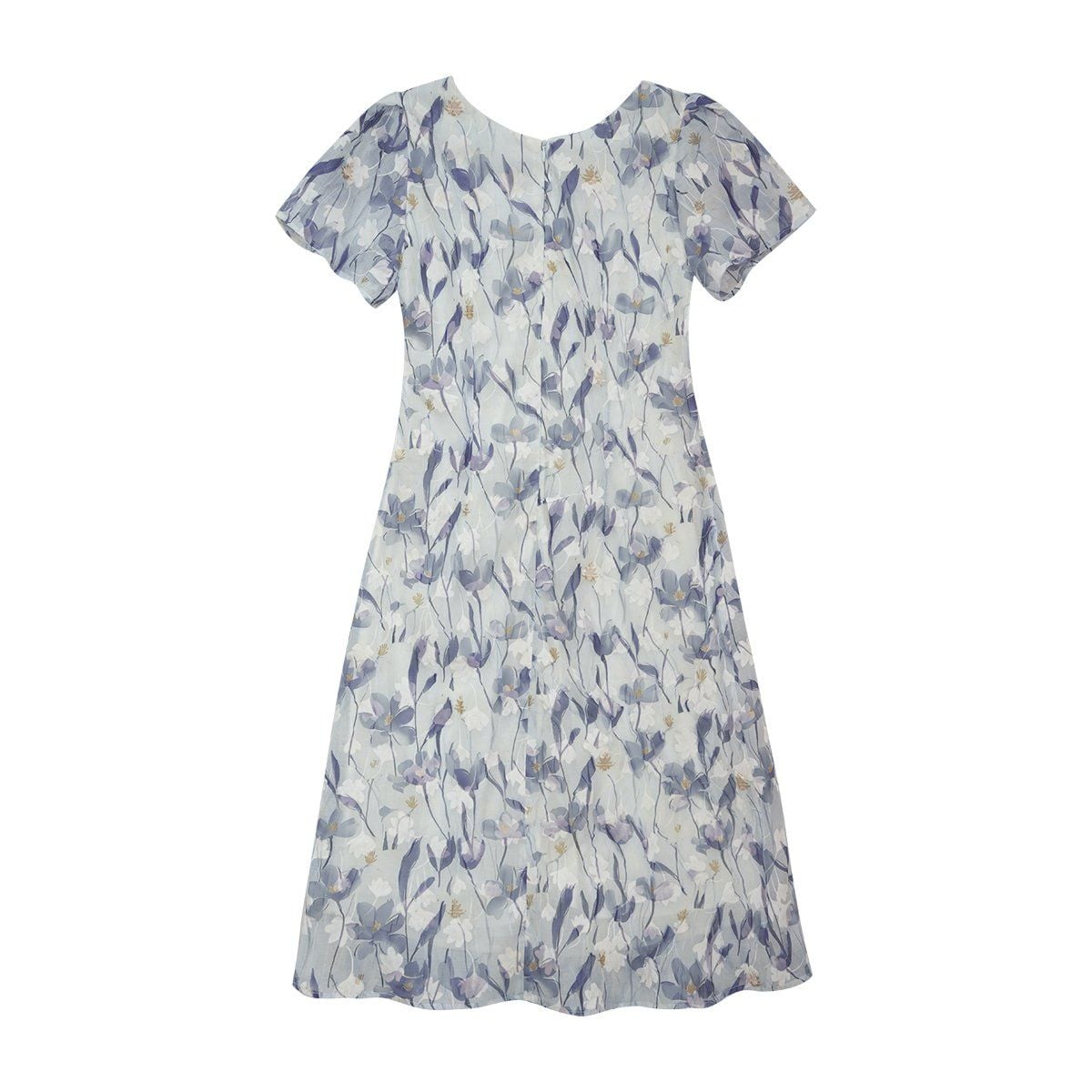  Hạnh - Đầm suông cổ tròn tay ngắn chất liệu voan tơ dập in họa tiết 5606/5.375 