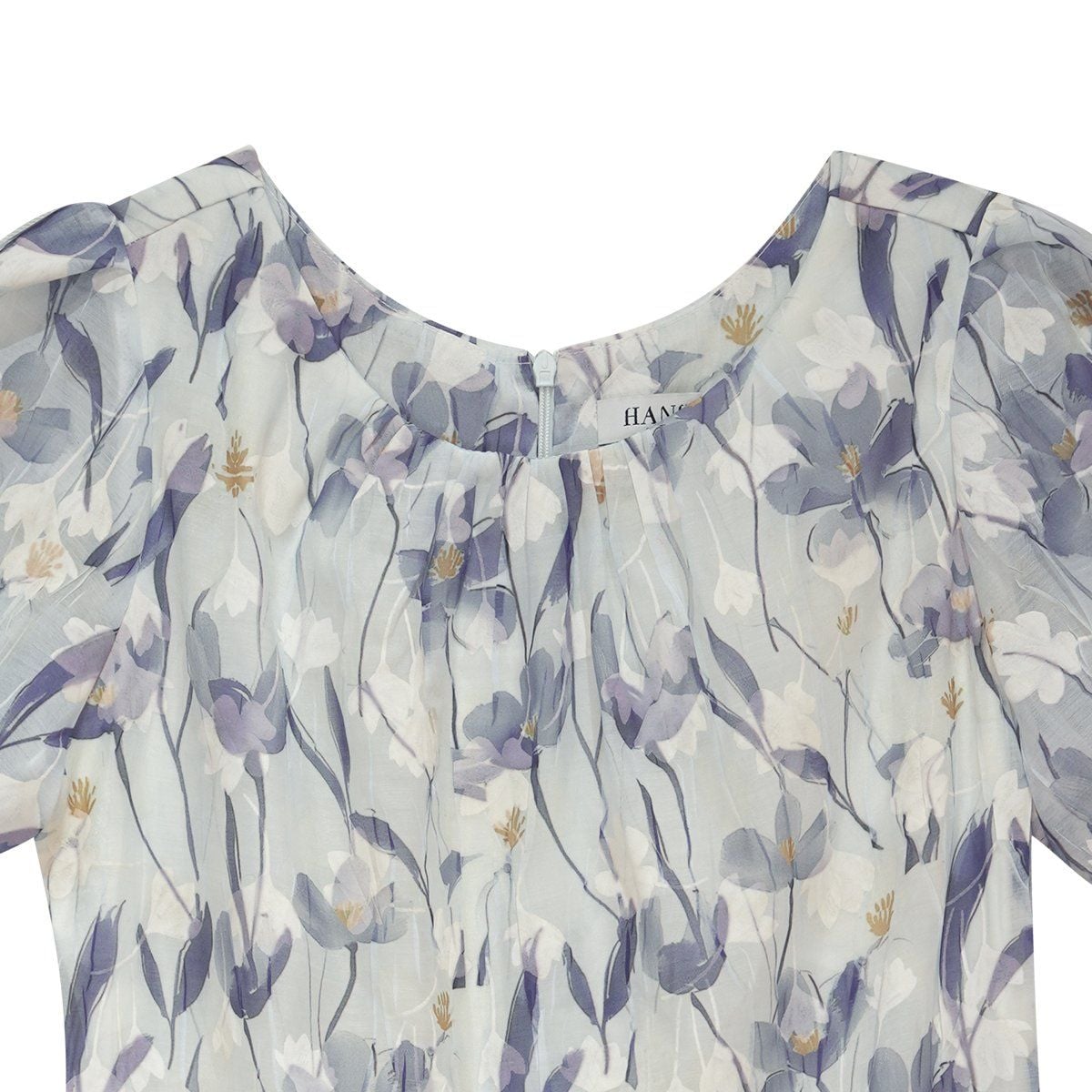  Hạnh - Đầm suông cổ tròn tay ngắn chất liệu voan tơ dập in họa tiết 5606/5.375 