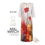  HẠNH - Đầm phom dài cổ tròn đính nút bọc tay lỡ chất liệu lụa canvan 5610/5.522 