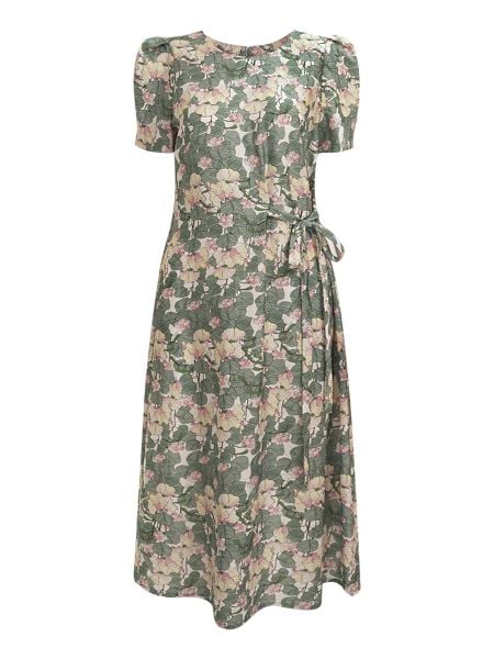  HẠNH - Đầm kiểu dáng suông cổ tròn tay phồng ngắn thắt nơ eo chất cotton 5612/5.354 