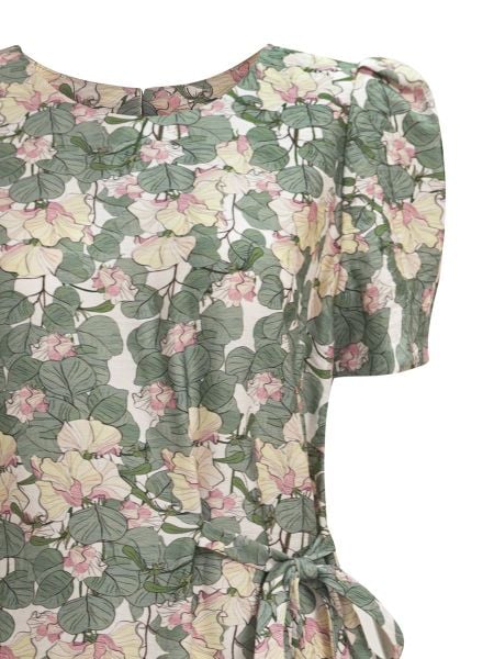  HẠNH - Đầm kiểu dáng suông cổ tròn tay phồng ngắn thắt nơ eo chất cotton 5612/5.354 