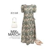  HẠNH - Đầm kiểu dáng suông cổ tròn tay phồng ngắn thắt nơ eo chất cotton 5612/5.354 