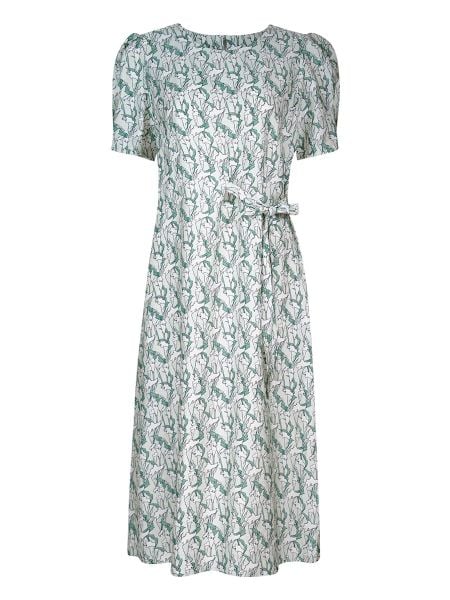  HẠNH - Đầm kiểu dáng dài cổ tròn tay ngắn thắt nơ eo chất liệu cotton 5612/5.509 