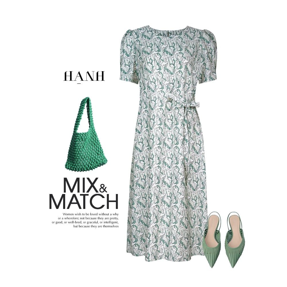  HẠNH - Đầm kiểu dáng dài cổ tròn tay ngắn thắt nơ eo chất liệu cotton 5612/5.509 