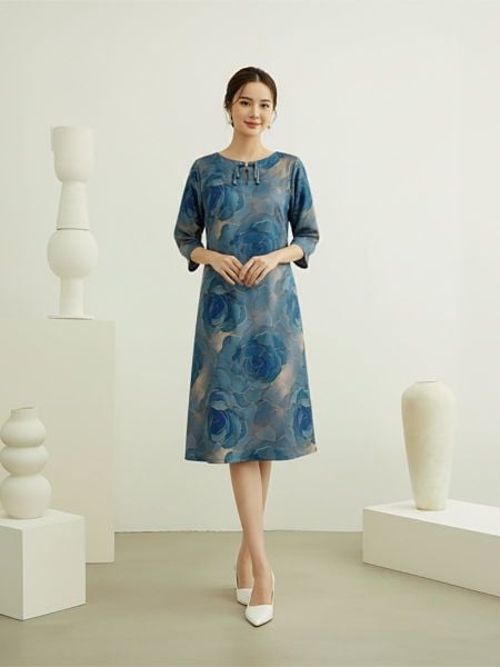  HẠNH - Đầm suông cổ tròn tay lỡ chất liệu lụa Mẫu Đơn 5616/5.441 