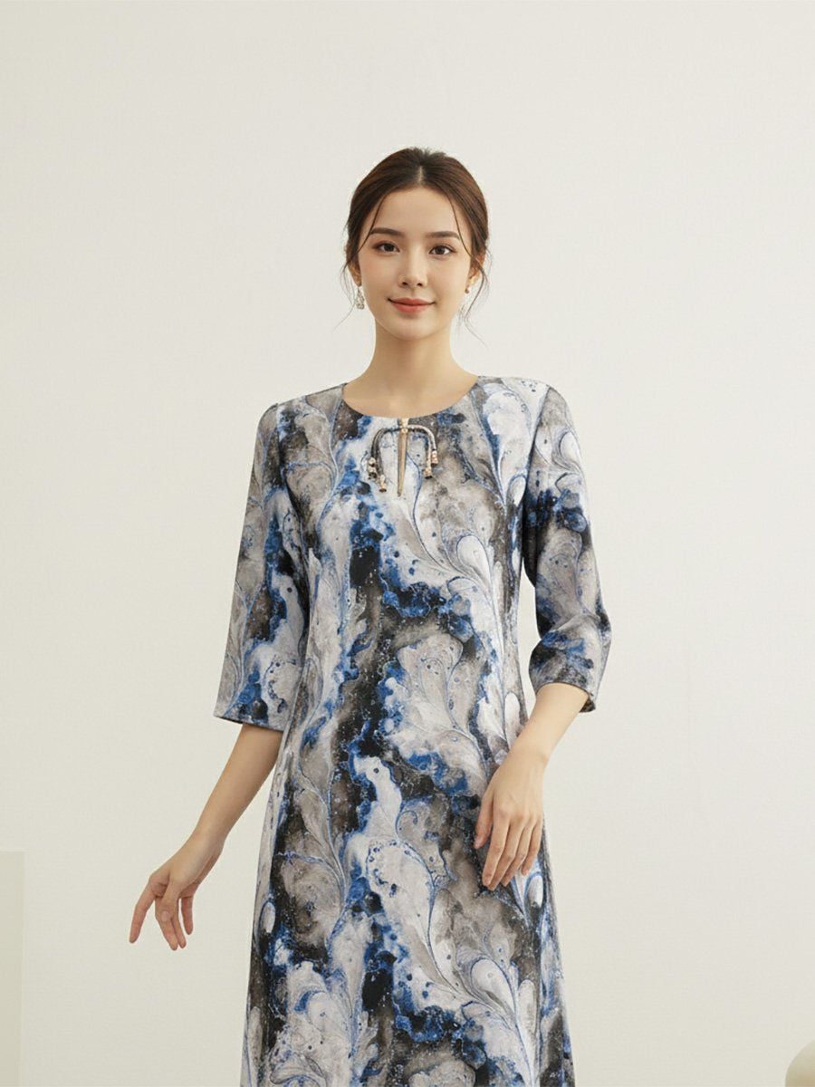  HẠNH - Đầm suông cổ tròn tay lỡ chất liệu lụa Mẫu Đơn 5616/5.445 