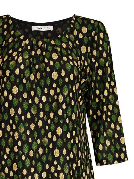  HẠNH - Áo kiểu cổ tròn tay lỡ chất liệu thun lưới họa tiết lá nhỏ 84138/5.437 