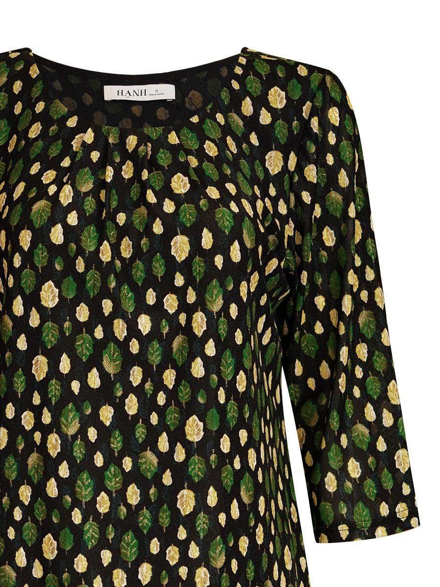  HẠNH - Áo kiểu cổ tròn tay lỡ chất liệu thun lưới họa tiết lá nhỏ 84138/5.437 