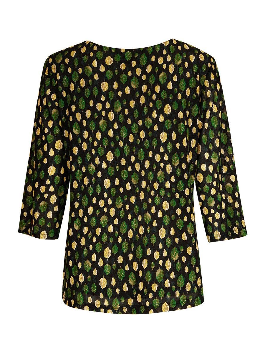  HẠNH - Áo kiểu cổ tròn tay lỡ chất liệu thun lưới họa tiết lá nhỏ 84138/5.437 