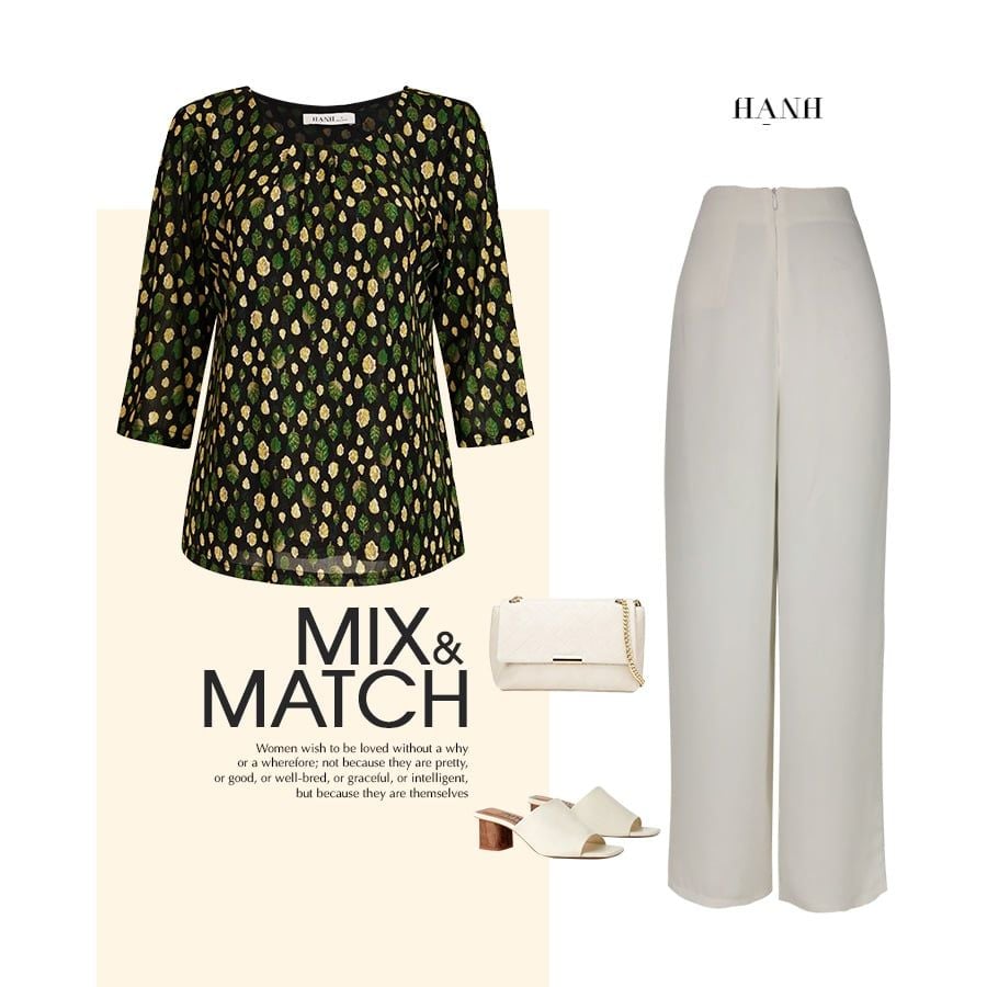  HẠNH - Áo kiểu cổ tròn tay lỡ chất liệu thun lưới họa tiết lá nhỏ 84138/5.437 