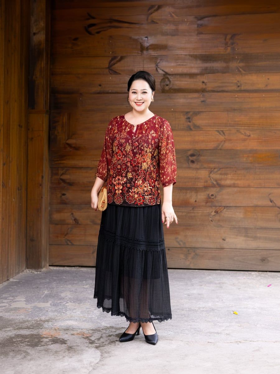  HẠNH - Áo kiểu cổ tròn đính ngọc trai tay lỡ chất liệu thun lưới 84168/5.426 