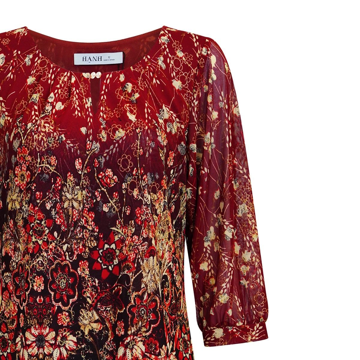  HẠNH - Áo kiểu cổ tròn đính ngọc trai tay lỡ chất liệu thun lưới 84168/5.426 