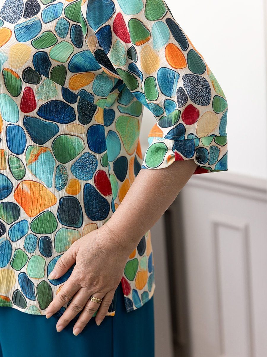  Hạnh áo kiểu cổ xẻ v ,khoen đắp cách điệu,tay lửng phối bo 25418/5.319 