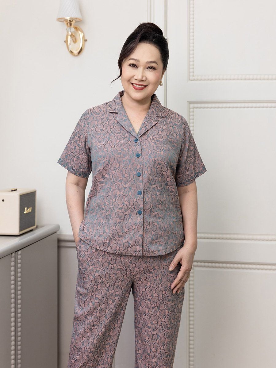  Hạnh Bộ đồ mặc nhà, tay ngắn, họa tiết hoa bát tiên 0437/5.188 