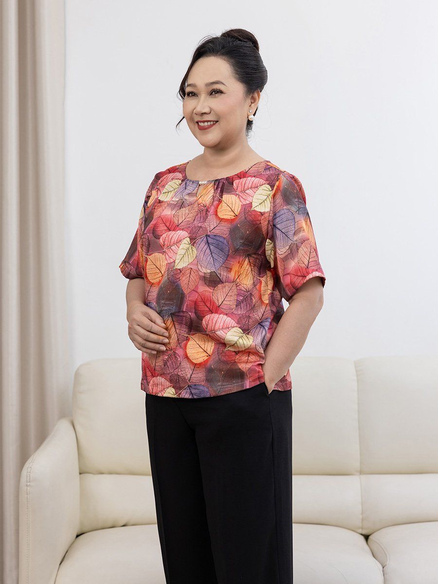  Hạnh áo cổ tròn xẻ V, kết hạt, tay ngắn 2482/4.398 