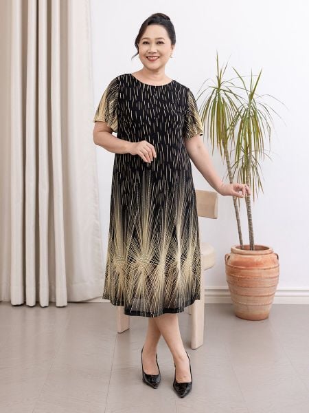  Hạnh Đầm thun suông cổ tròn họa tiết 3D , tay lửng 3629/5.264 