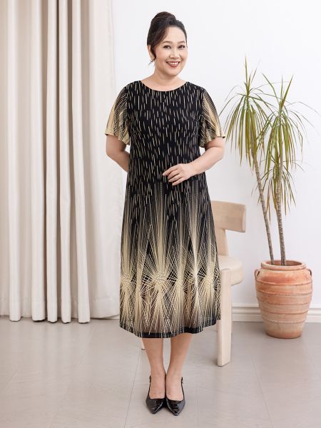  Hạnh Đầm thun suông cổ tròn họa tiết 3D , tay lửng 3629/5.264 