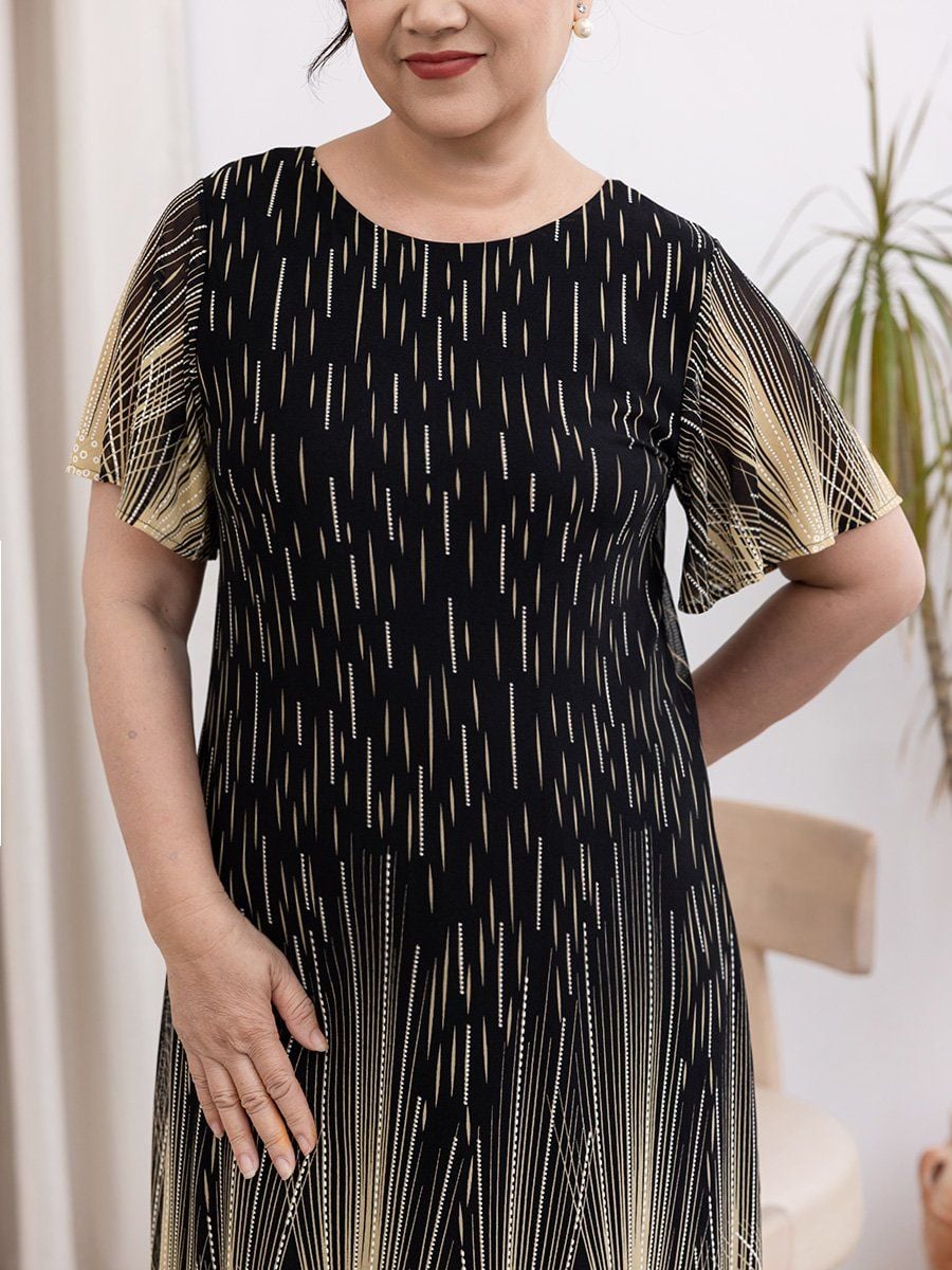  Hạnh Đầm thun suông cổ tròn họa tiết 3D , tay lửng 3629/5.264 