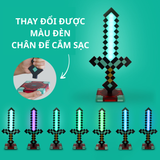  Đèn để bàn, đèn ngủ trang trí Kiếm Minecraft + chân đế sạc 
