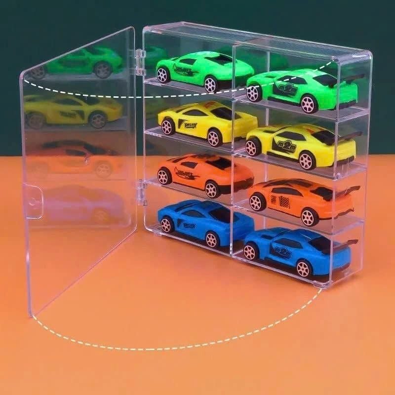  Hộp Mica Trưng Bày Xe Mô Hình 1:64 - 8 Ngăn Trong Suốt, Chắc Chắn, Có Nắp Chống bụi 