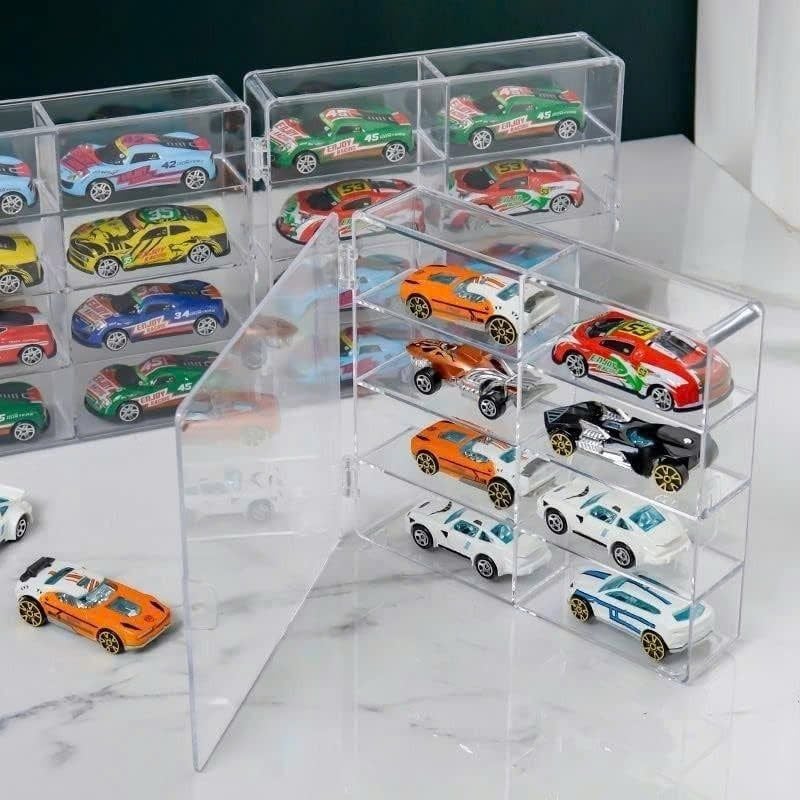  Hộp Mica Trưng Bày Xe Mô Hình 1:64 - 8 Ngăn Trong Suốt, Chắc Chắn, Có Nắp Chống bụi 