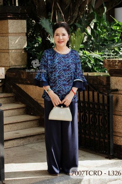 7007TCRD- Đồ bộ Lụa nữ trung niên mặc nhà Thành Duyên pyjama, tay dài, quần dài  (01.24)