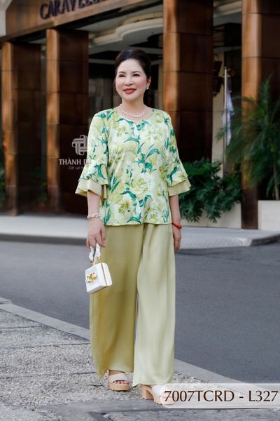 7007TCRD- Đồ bộ Lụa nữ trung niên mặc nhà Thành Duyên pyjama, tay dài, quần dài  (01.24)