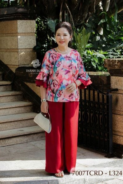 7007TCRD- Đồ bộ Lụa nữ trung niên mặc nhà Thành Duyên pyjama, tay dài, quần dài  (01.24)