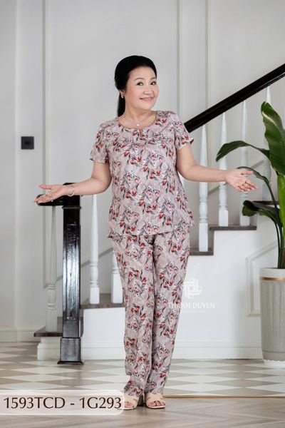 1593TCD- Đồ bộ Tole nữ trung niên mặc nhà Thành Duyên bông, tay con, quần dài (2)